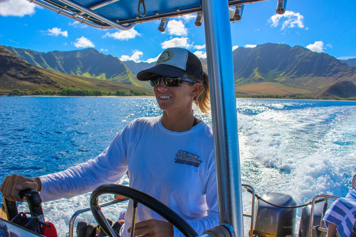 Captain Jenna at the helm