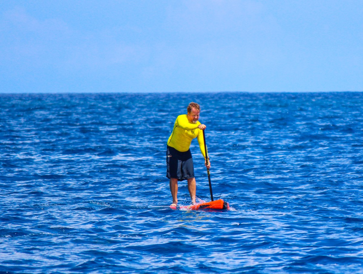 A crew member paddling off the Waiʻanae coast